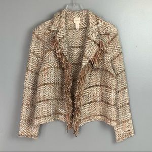 Chico’s | Tan Knit Tweed Fringe Cardigan